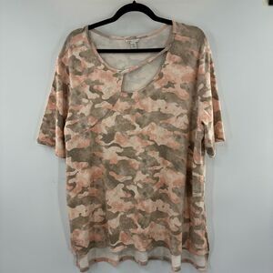 3For$20 Cato Pink and Tan Camouflage Short Sleeve Top size XL